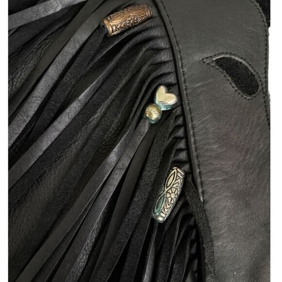 VTG Leather Fringe Rose Jacket Western Biker Boho Rockabilly Cowgirl Rodeo Blck - Picture 13 of 13